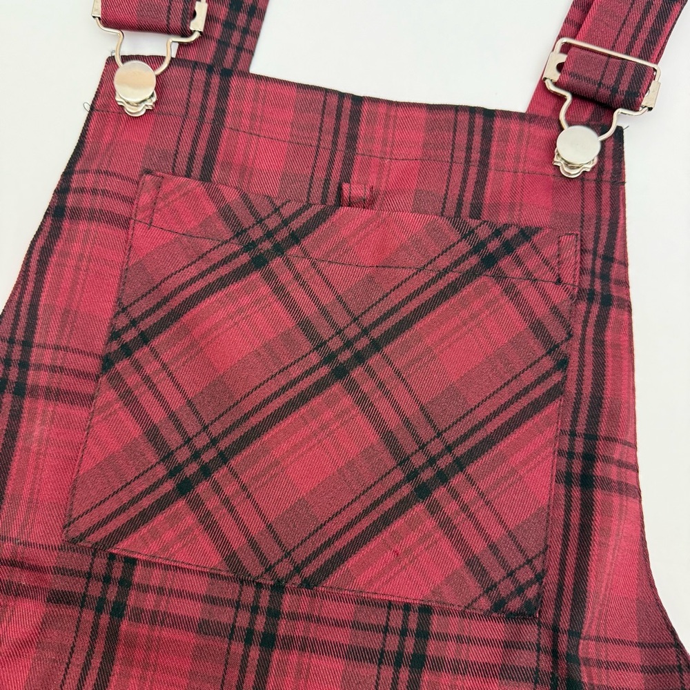 Disturbia Ferreira Mom Dungarees Buffalo Plaid Overalls Goth Grunge Punk Red - Picture 9 of 14